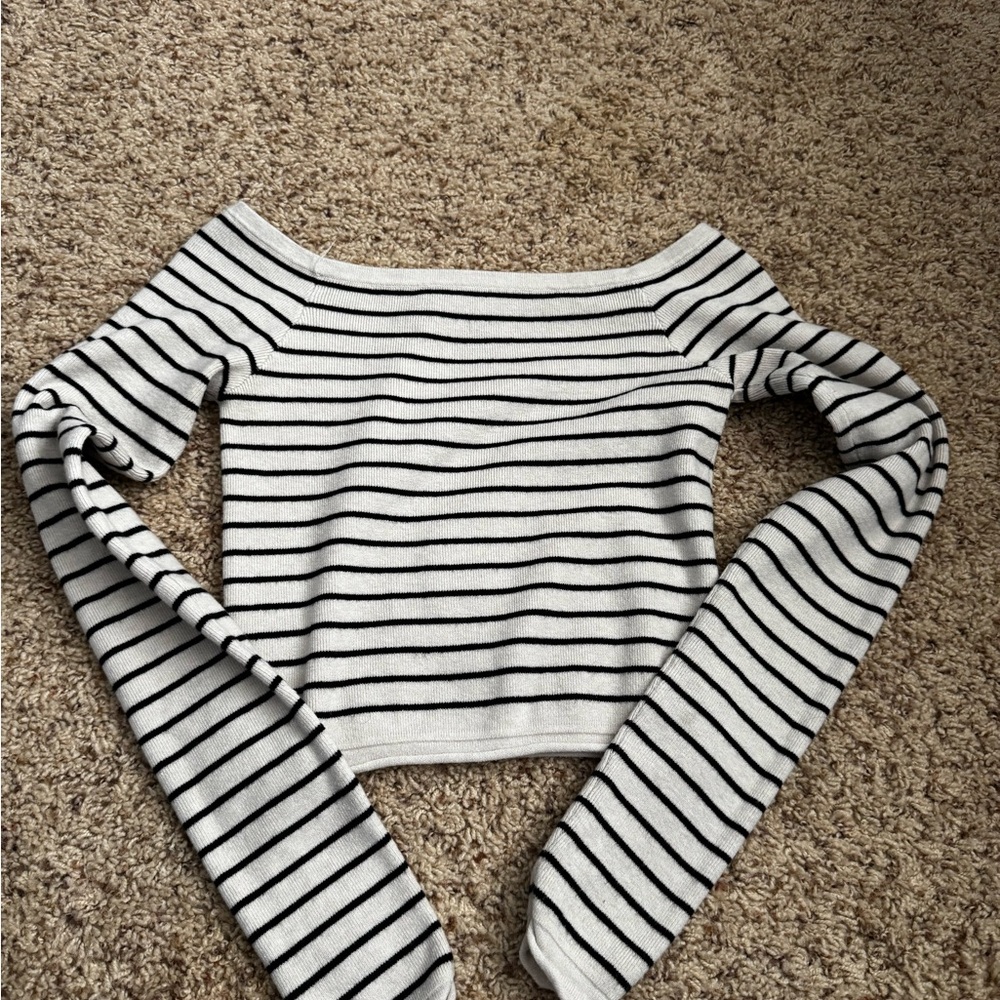 Bershka Black and White Off-the-Shoulder Sweater Nautical Stripes